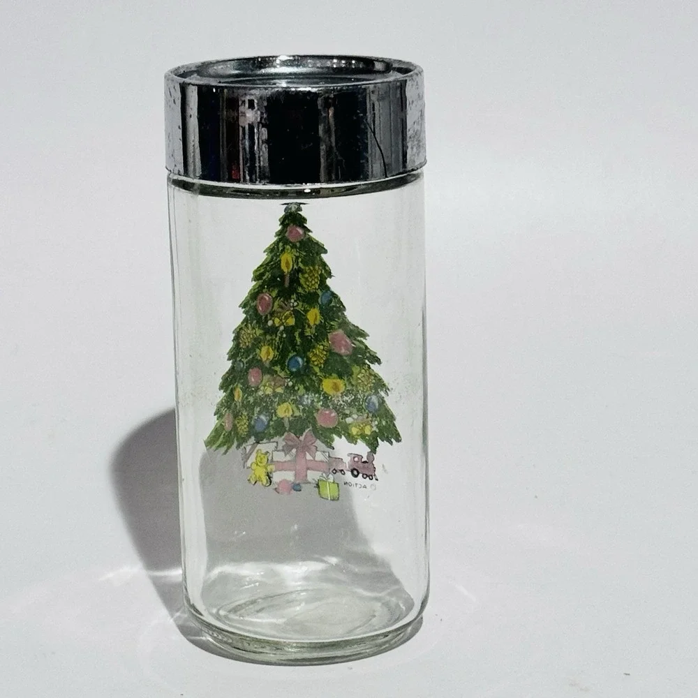Vintage Carlton Christmas Tree Shaker w Silver Plastic Lid Replacement Read‎